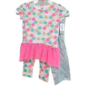Mermaid Carter's Kid Tunic and Leggings Set Kids Size 5 Multicolor 3pc Glitter‎